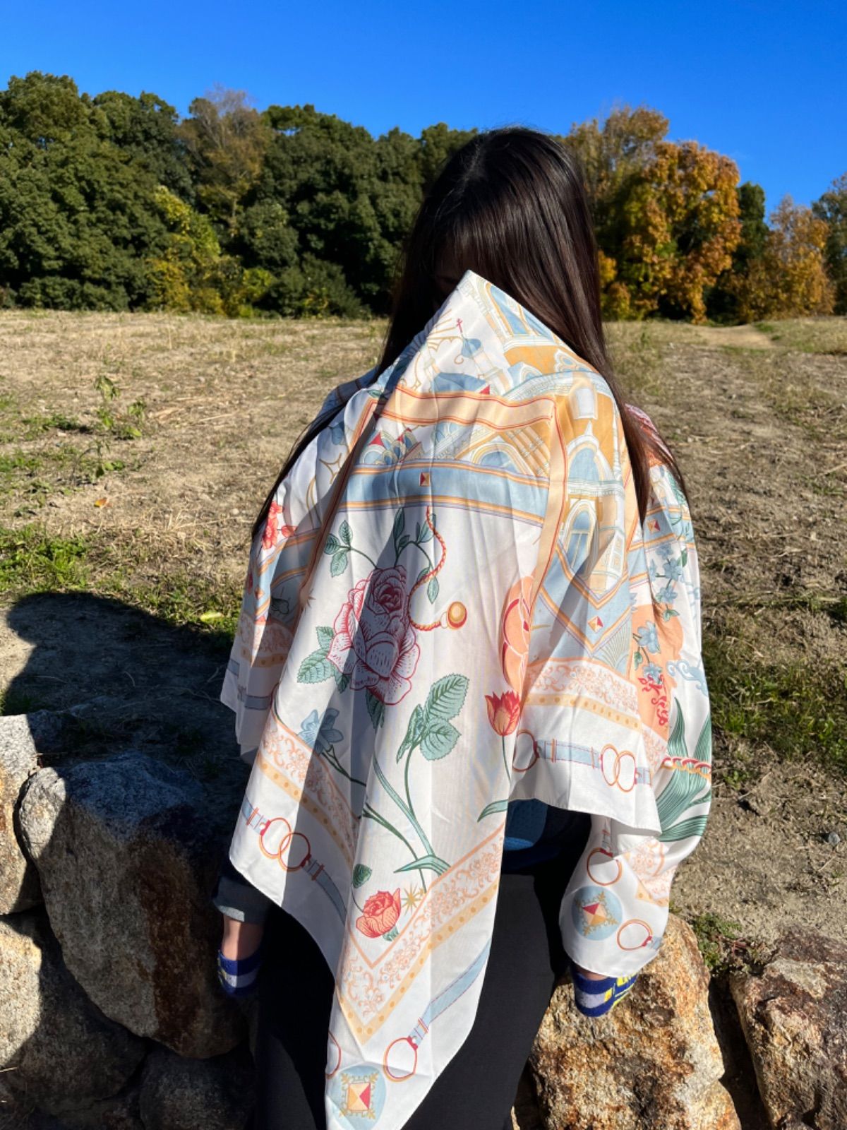 新品 大判スカーフ ピンク 花柄 360度カバー ポンチョ 授乳