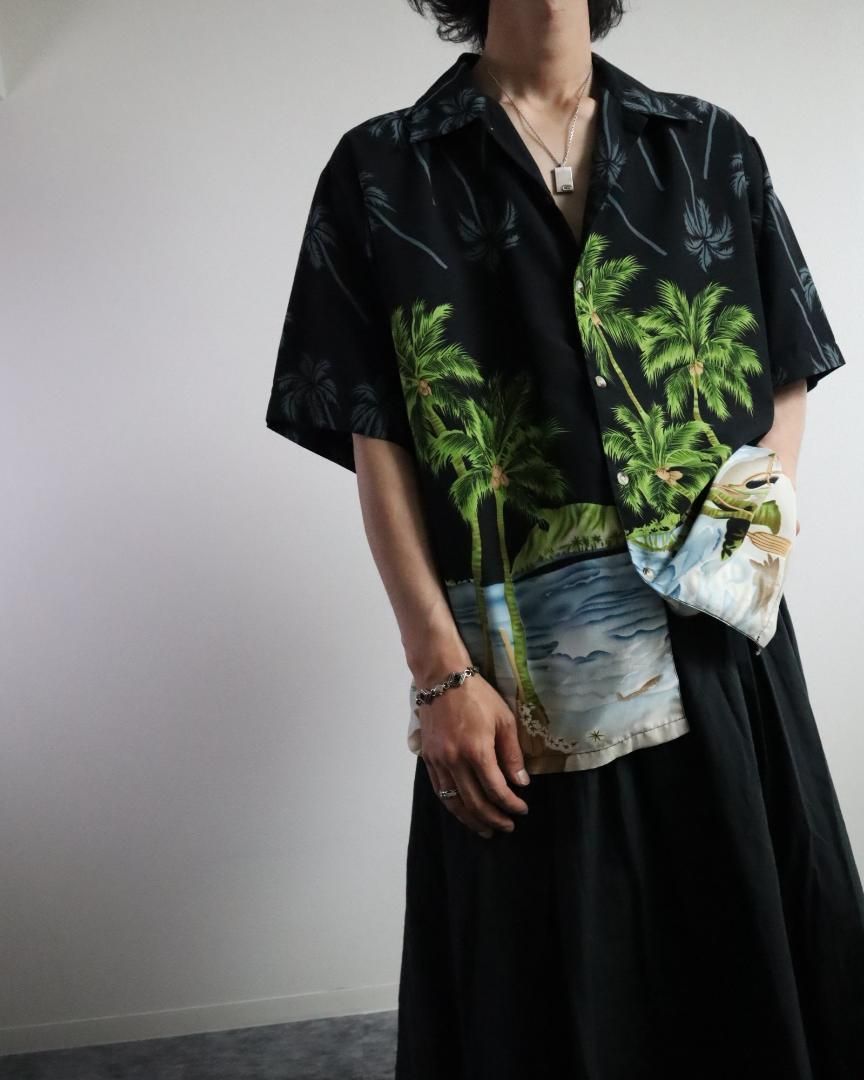 ビーチ ヤシの木 アート デザイン オーバーサイズ アロハシャツ XXL 90s