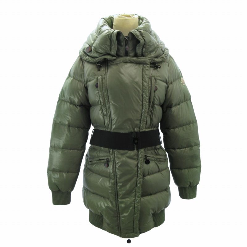 モンクレール MONCLER MADISON ダウンコート ベルト ロゴ ショート ミドル丈 0 緑 グリーン系 GY09 0503