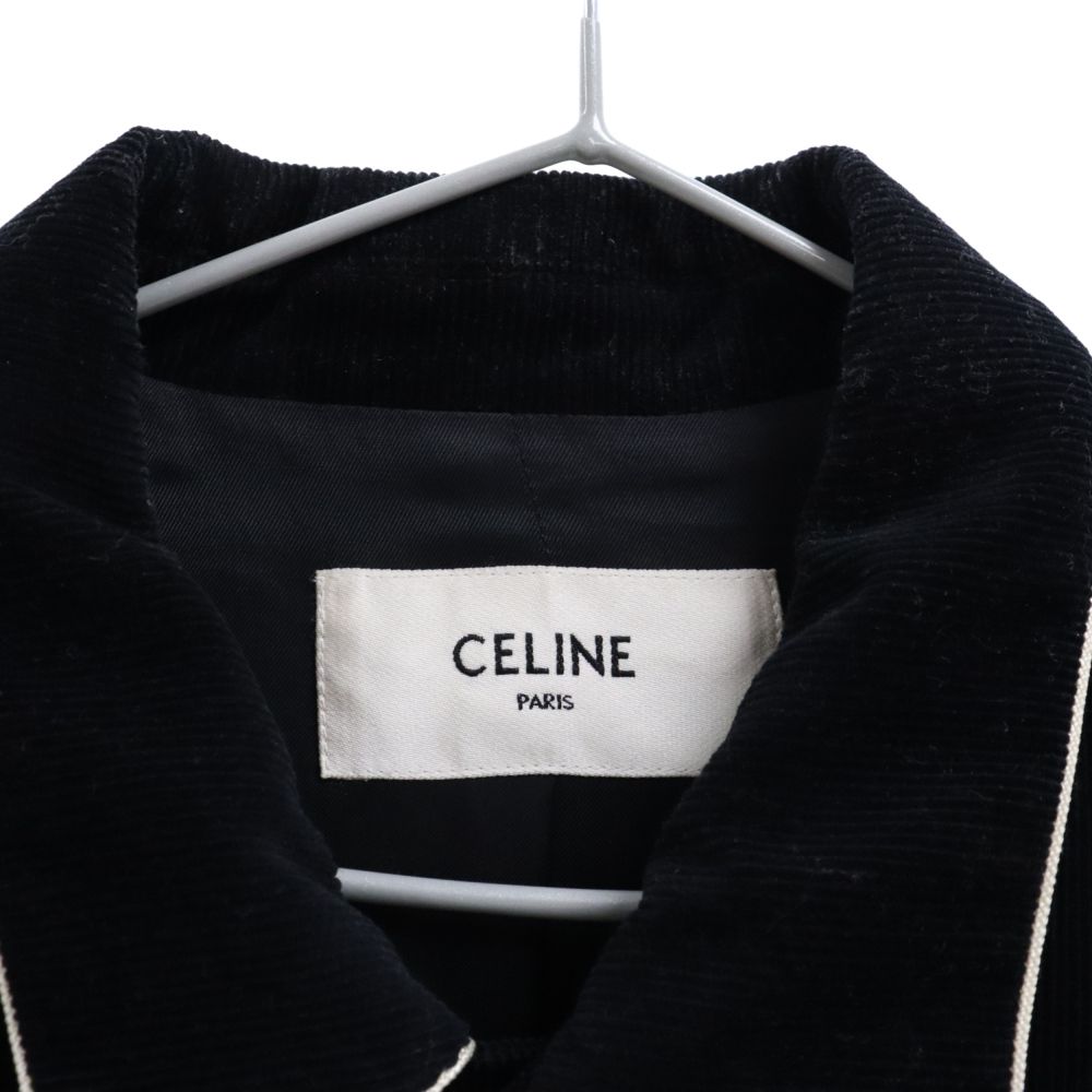 CELINE (セリーヌ) 19AW Teddy Jacket in Corduroy コーデュロイテディジャケット ブルゾン スタジアムジャケット  スタジャン サテン切替 ブラック 2V191824D