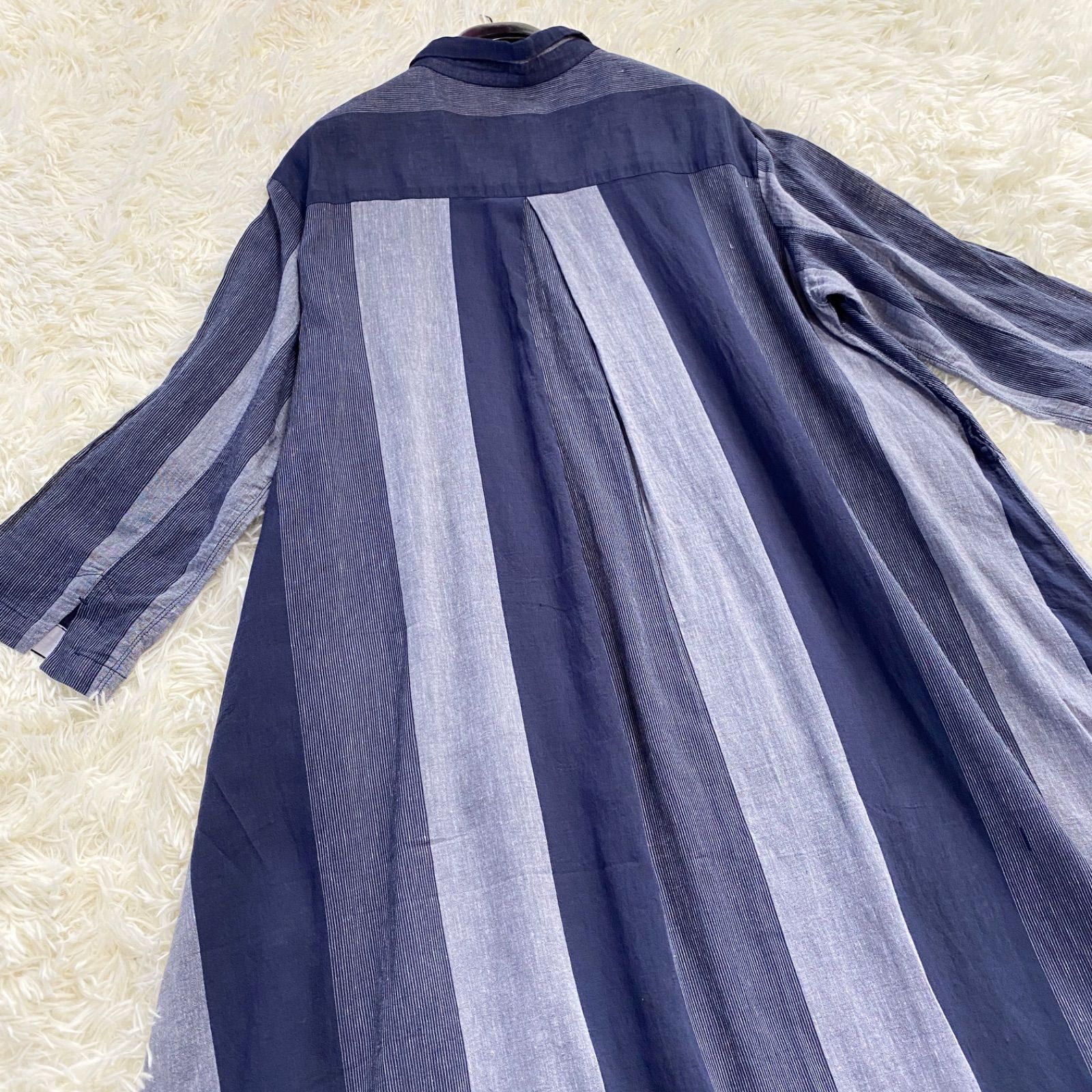 pas de calais】パドカレ ロングシャツワンピース リネン混 ネイビー