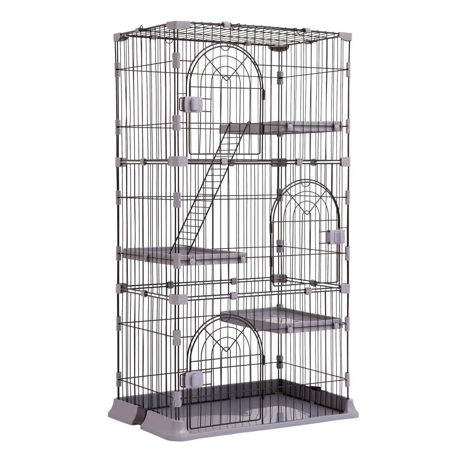 商品 Shinyever 猫ケージ キャットケージ 高さ132cm* 幅75*奥行50 猫 ケージ 3段 大型 ペットケージ 脱走防止 留守番 1段 2段 組み替え自由 お掃除らくらく猫 日本語説明書 グレー 3段