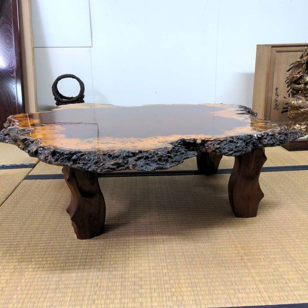 ✴︎花梨テーブル✴︎ちゃぶ台 アウトレット 花梨 高級座卓 無垢 こぶ 全長113cm - メルカリ