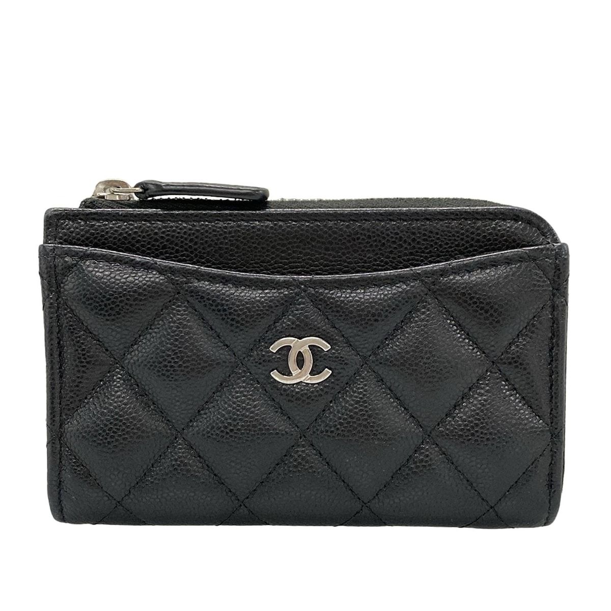 [CHANEL] クラシック カーフ コインジップ 黒×銀 CHANEL(シャネル) コインケース マトラッセ,クラシック ジップ