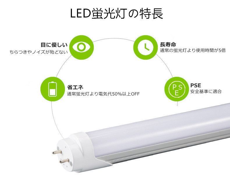 ☆新品即納☆【10本セット】T8直管LED蛍光灯 40W型 消費電力18W長さ1198mm 昼白色6000K G13口金 広角工事不要 1年保証  PSE適合 天井照明 - メルカリ