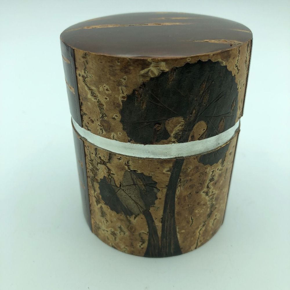 樺細工 茶筒 茶匙(さじ)付 蕗(ふき)秋田伝統工芸品 日本製 樺細工 桜