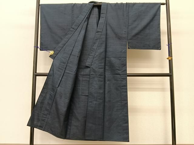 平和屋着物▽男性　しょうざん　京結城　単衣　アンサンブル　濃紺地　証紙付き　逸品　CABF4426rv 平和屋着物○男性 桂匠結城 単衣 アンサンブル 色無地 留紺色 証紙付き