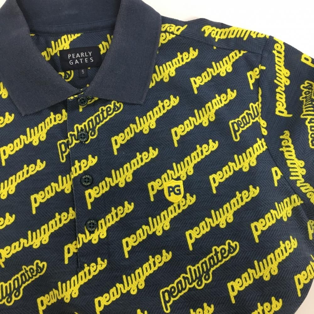 パーリーゲイツ 半袖ポロシャツ ネイビー×イエロー ロゴ総柄