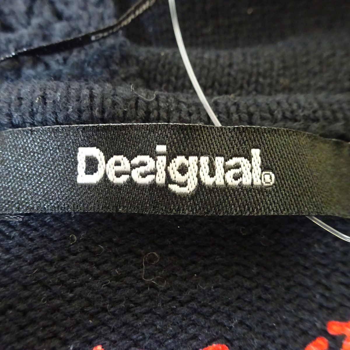 Desigual(デシグアル) ワンピース サイズM レディース - 黒×レッド×マルチ クルーネック/七分袖/ひざ丈/ニット/刺繍/フラワー(花)