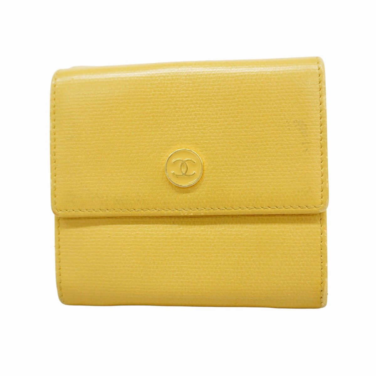 【中古】レア品　CHANEL ゴールド 三つ折り財布 5ga0522-h】シャネル 三つ折り財布 ココボタン レザー ベージュ