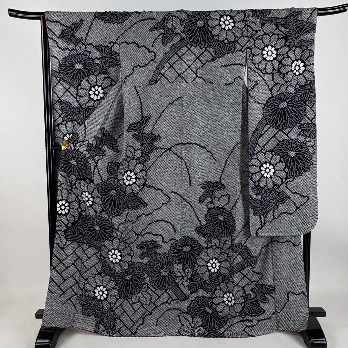 振袖 身丈167cm 裄丈67.5cm L 袷 菊 檜垣 総絞り 黒 正絹 名品