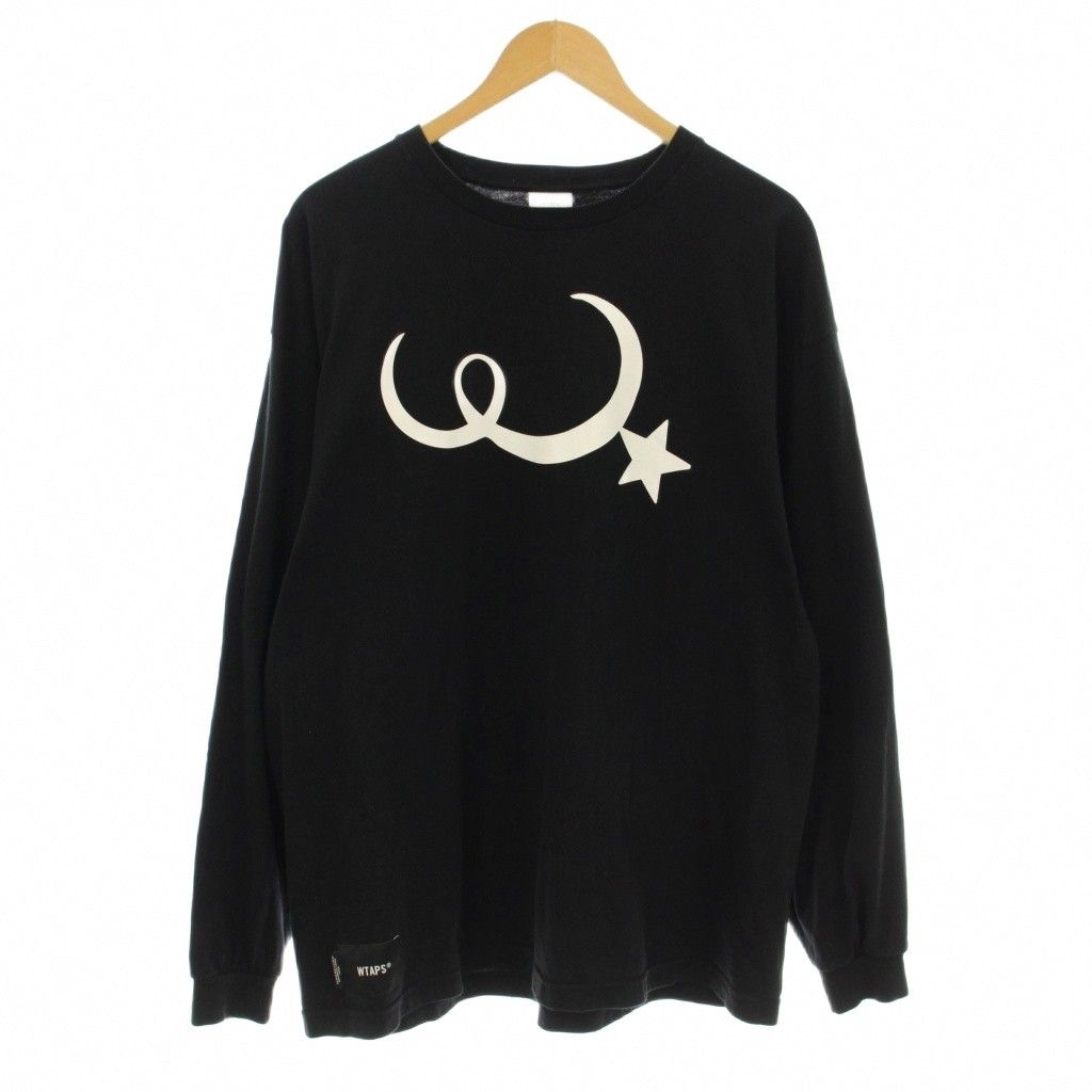 ダブルタップス WTAPS MOON-STAR L S TEE Tシャツ カットソー 長袖 クルーネック ロゴ プリント 02 黒 ブラック KU
