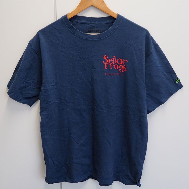 (アメリカ古着)Senor Frogs セニョールフロッグス カエルイラスト ネイビーTシャツ M