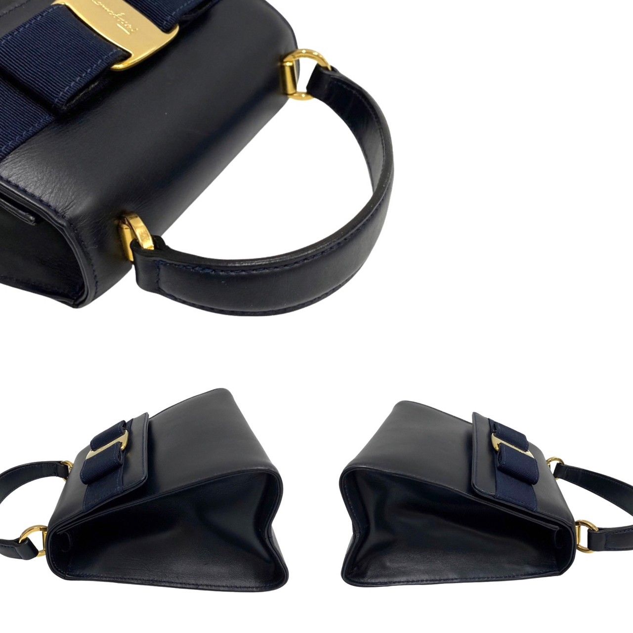 【極美品】フェラガモ ハンドバッグ ヴァラリボン ロゴ 金具 ブラック レザー 極 美品 Salvatore Ferragamo サルヴァトーレフェラガモ ヴァラ