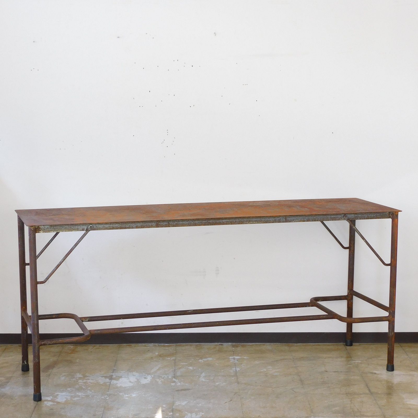 アイアンのおおきなテーブル W1800mm HK-a-05458 アンティーク 古道具 鉄脚 作業台 工業系 鉄製 カウンター 机 台 展示台