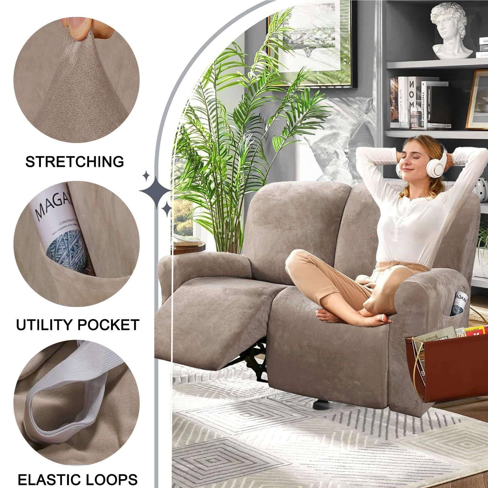 サイドポケッ 電動 付 リクライニングチェア 6-分割タイプ ソファーカバー 2人掛け 滑り止め リクライニングソファーカバー に適用する ベルベット 子 ストレッチ ペット-トープ-2人掛け NEXPOTALLINN_EU
