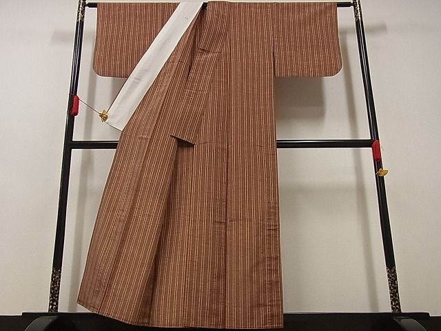 平和屋-こころ店□上質な紬 単衣 縞 着丈157cm 裄丈62.5cm 正絹 逸品 ...