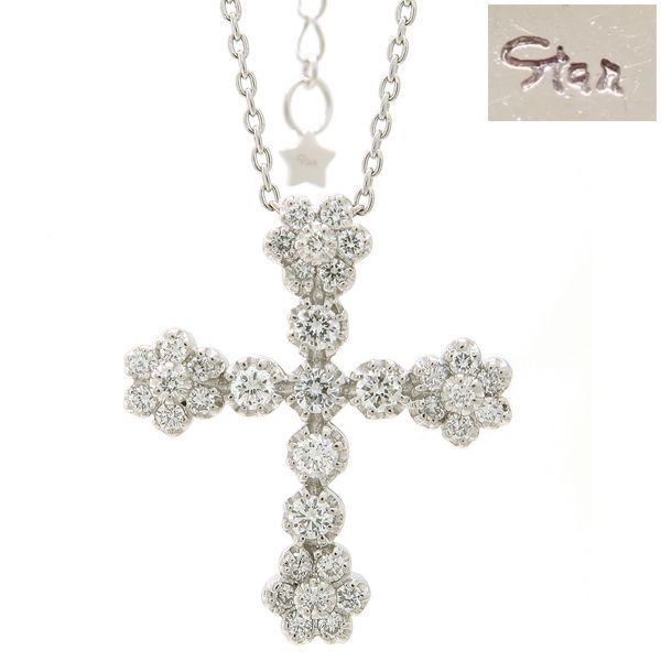 STAR JEWELRY ダイヤモンド クロス ネックレス K18 WG 0.48ct 十字架 