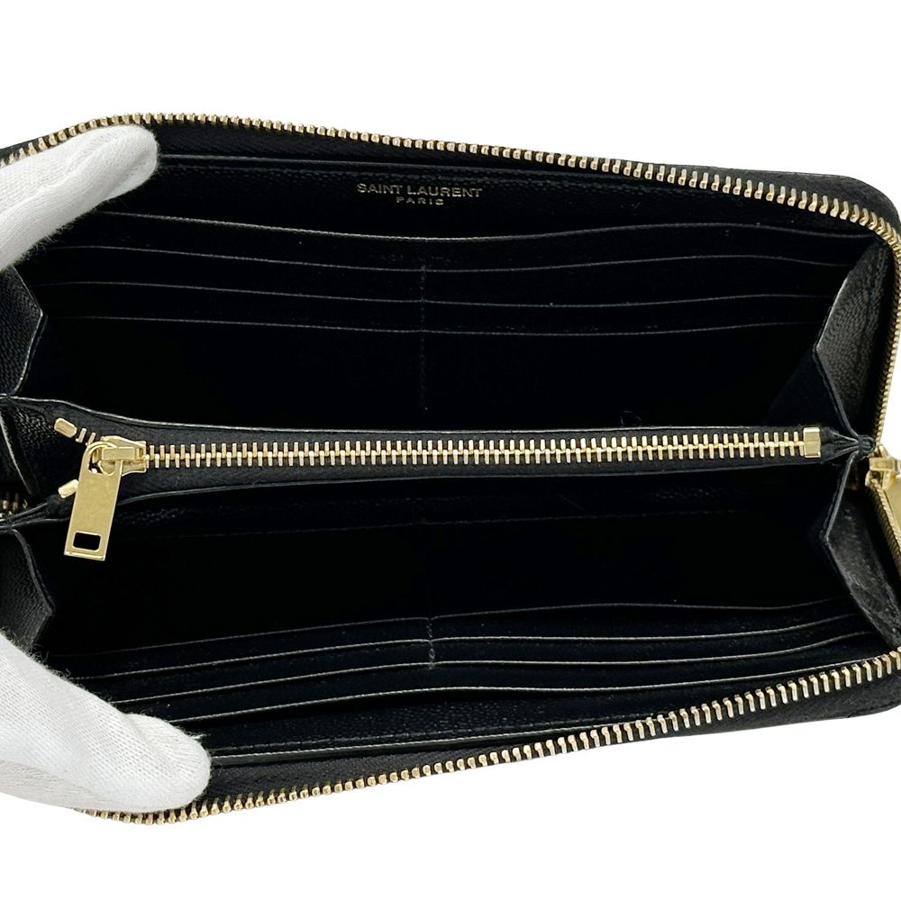 美品　サンローラン ブラックレザー 長財布　ゴールド サンローラン SAINT LAURENT 二つ折り長財布 レディース 長財布