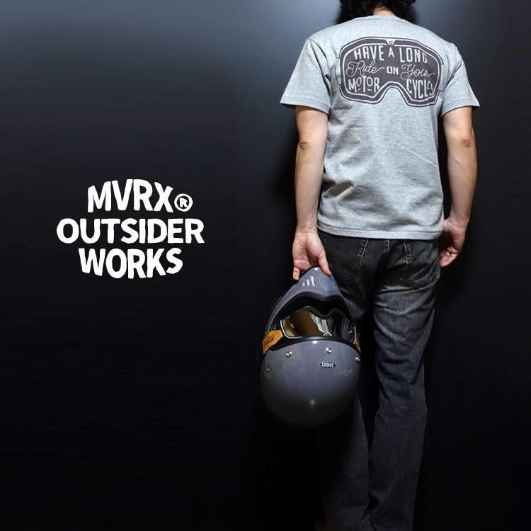 MVRX 長袖Tシャツ S バイク プリント GOGGLE 新品 ホワイト 白 新品 ヘンリーネック Tシャツ 半袖 メンズ MVRX ブランド GOGGLE