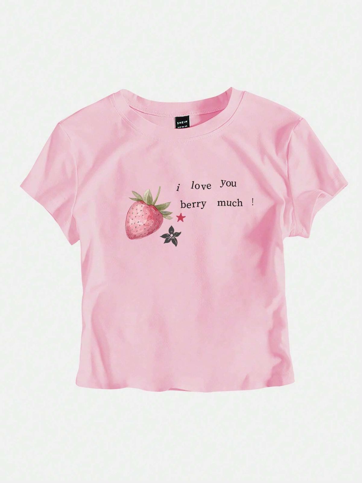 Y2Kピンクいちご柄スローガンクロップドTシャツベビーティー、夏