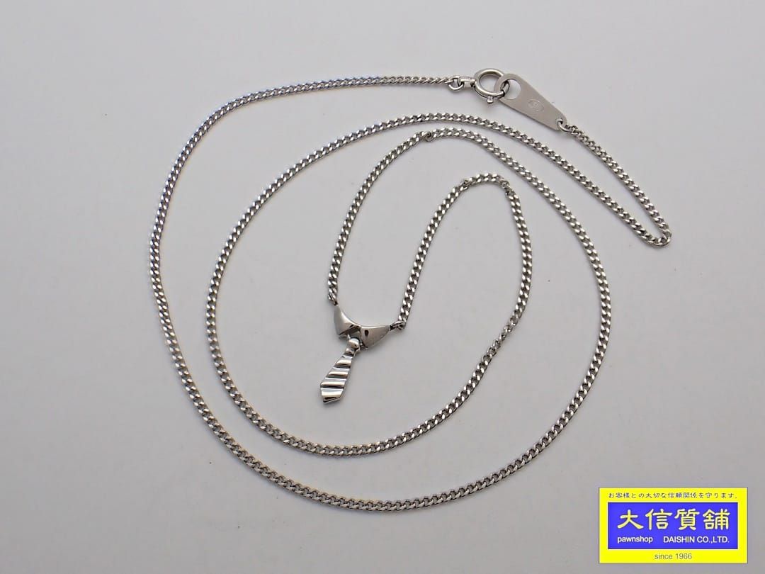 Pt850 プラチナ ペンダント ネックレス ネクタイモチーフ 40cm 3.5g 中古B+【中古】【大信質舗】【質屋出店】管理番号：C-8931