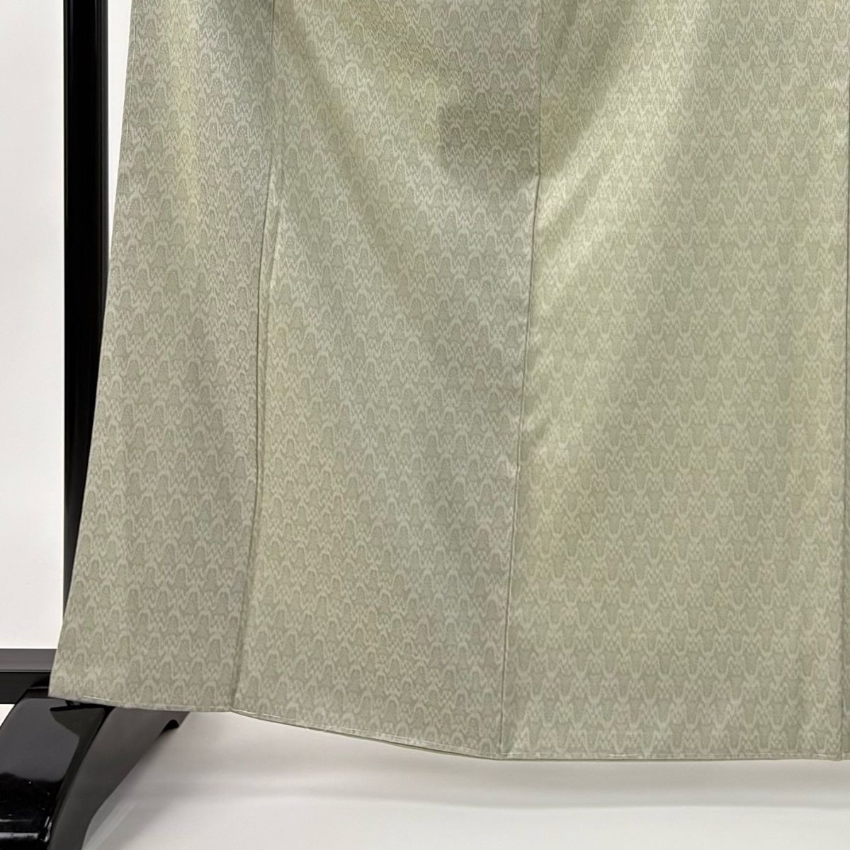 【送料無料】 小紋 身丈164.5cm 裄丈67.5cm L 袷 名古屋帯セット 幾何学模様 灰緑 正絹 秀品