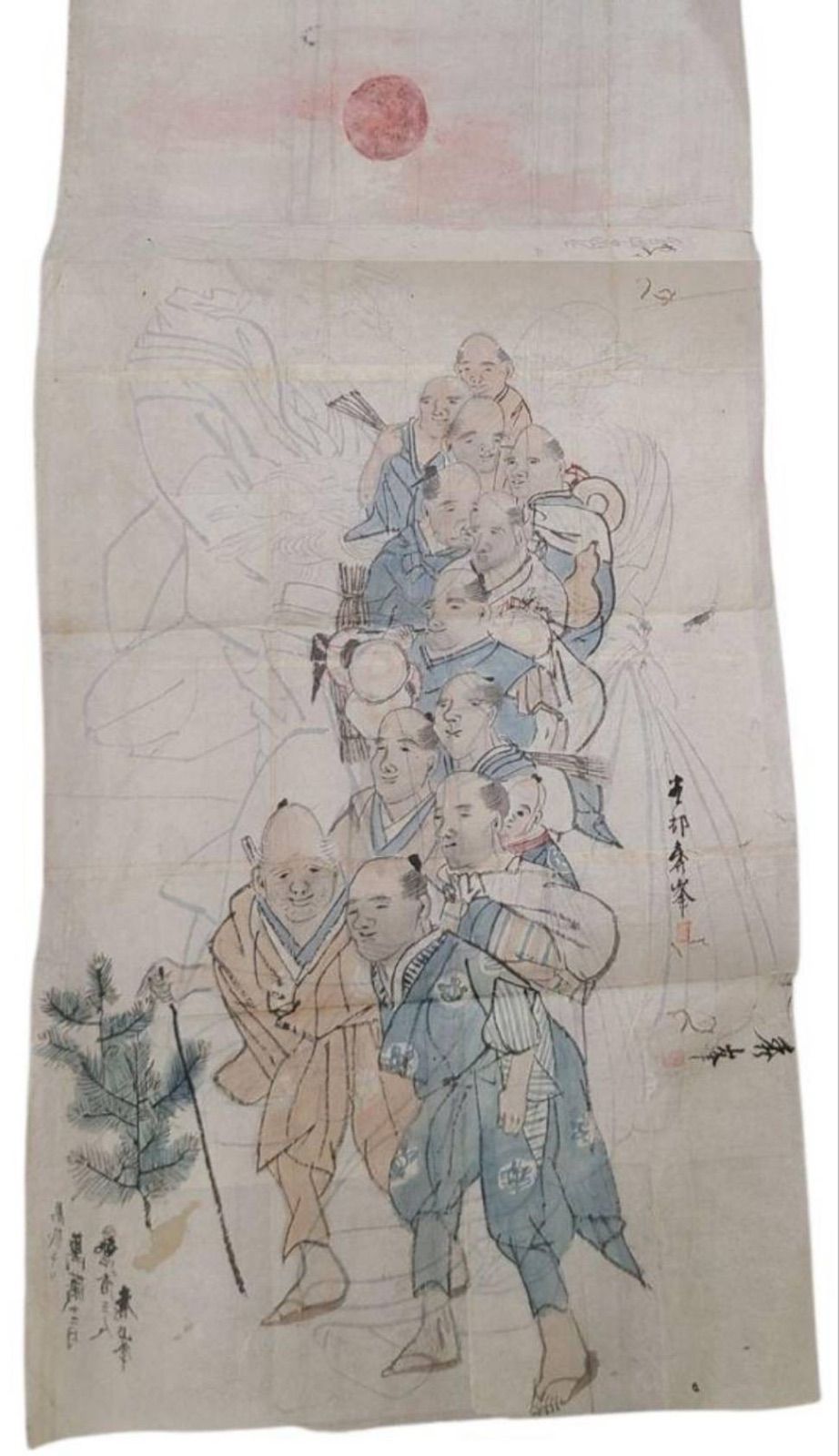 戦前 肉筆粉本 秀峰銘 万歳図 三芸者図 水墨画 日本画 歴史資料