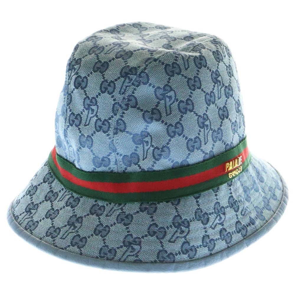 GUCCI グッチ ×palace パレス GGスプリーム 総柄 コットン バケットハット 帽子 ブルー 726133 4HAUZ