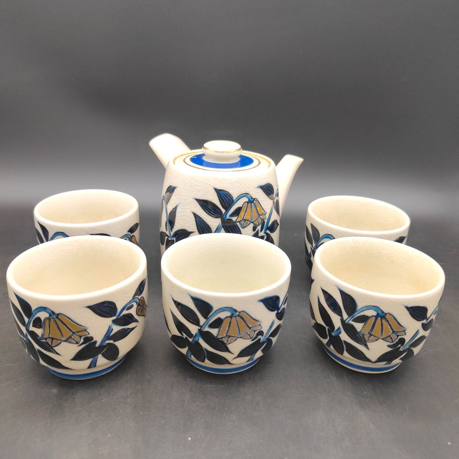 九谷焼 芳山 茶器揃 青九谷 百合 急須 湯呑5 kutani S210 - メルカリ