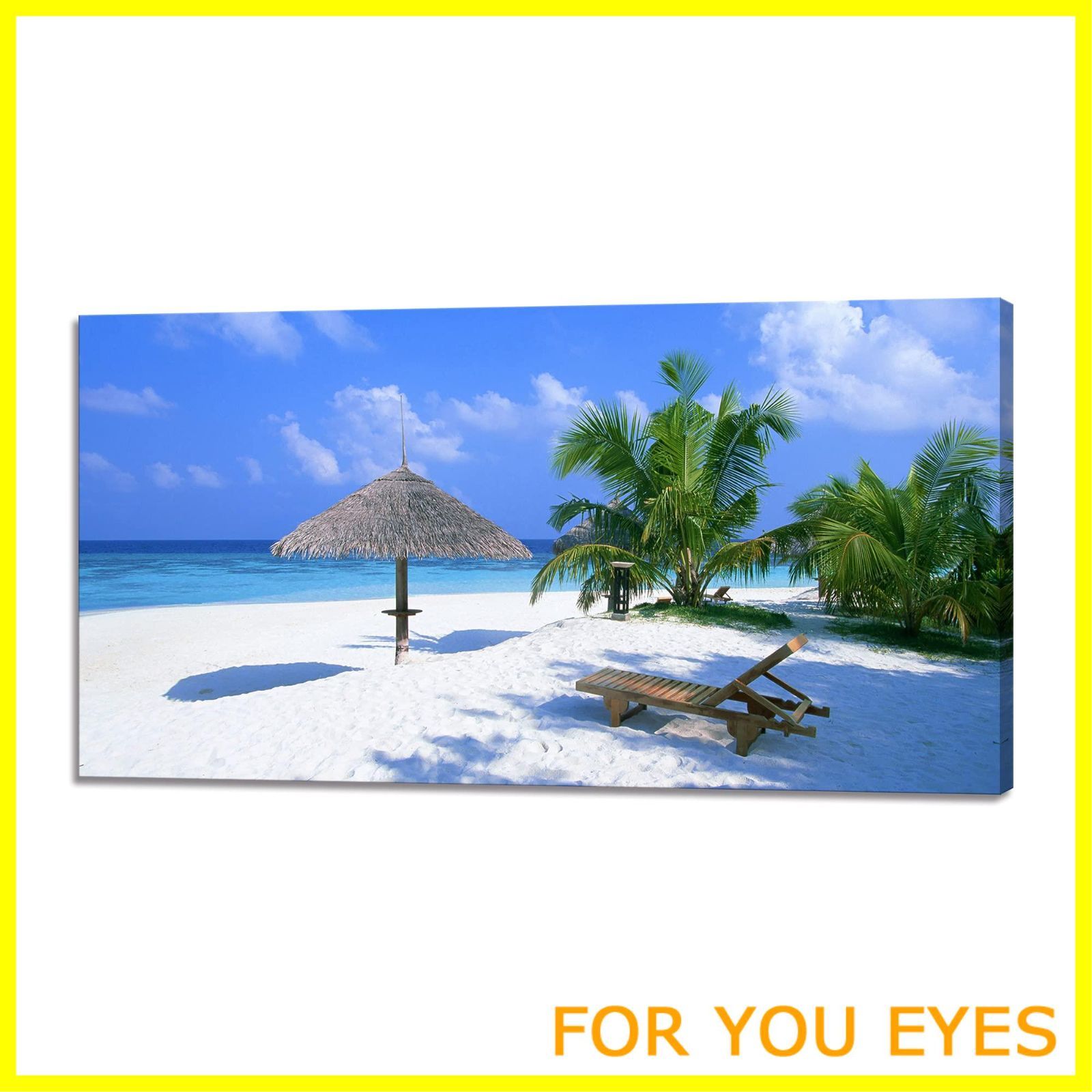 アクリル画 流木作品 海が見える窓 空と海とヤシの木の