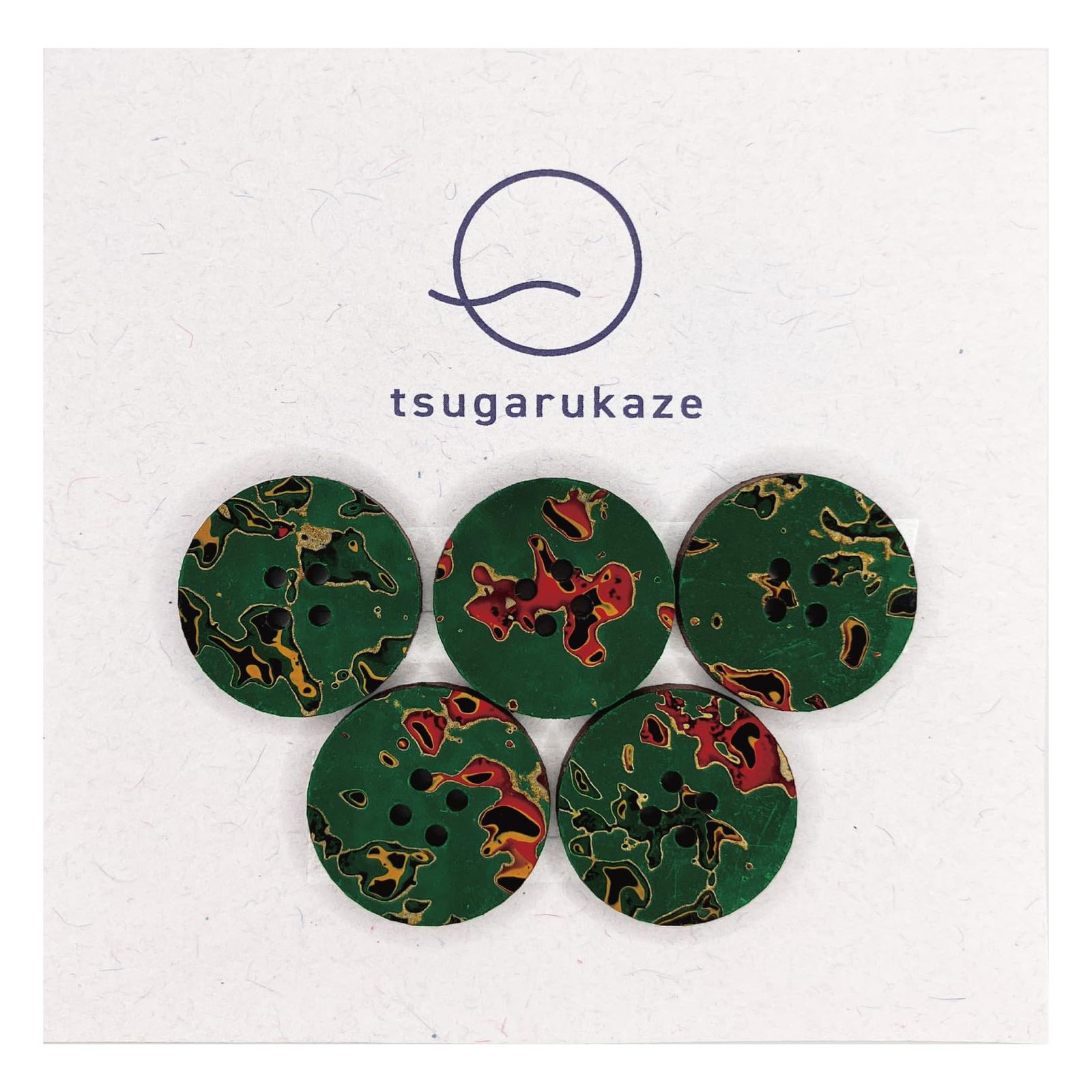 tsugarukaze 津軽塗り ボタン 5個セット 緑上げ 直径1.8cm