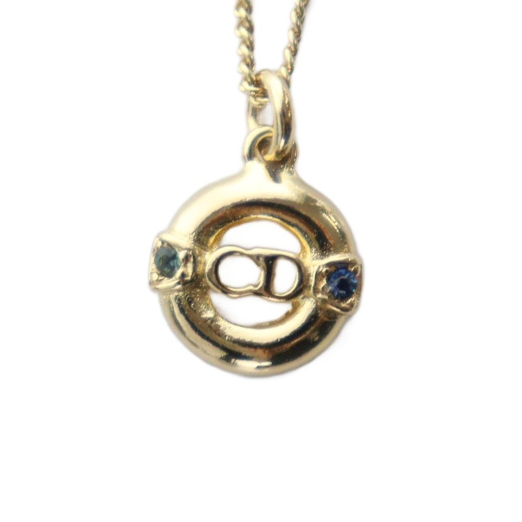 クリスチャンディオール Christian Dior ネックレス ペンダント CDロゴ 刻印 ストーン ゴールド色 GY18 MQ OH