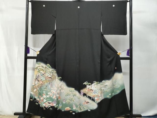 平和屋着物□豪華黒留袖 作家物 人物花文 暈し染め 金彩 正絹