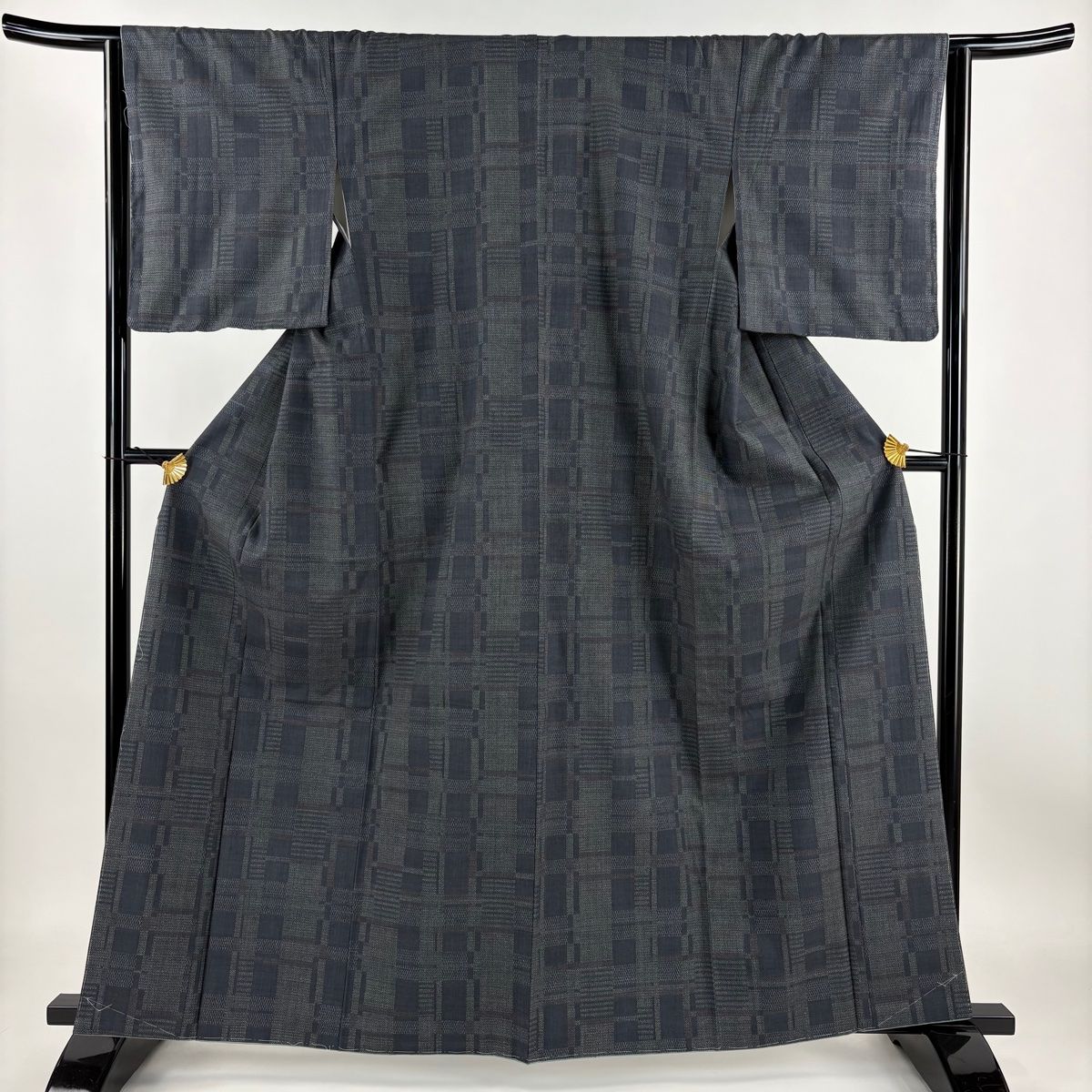 結城紬 身丈162cm 裄丈63cm S 袷 本場結城紬 井上商事 証紙 格子