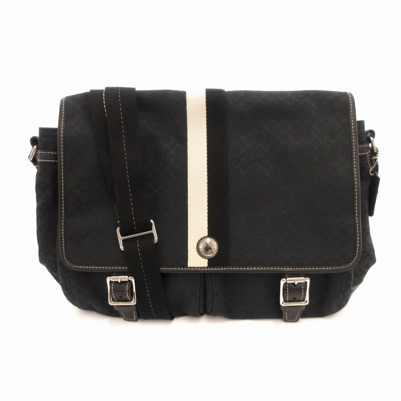 コーチ COACH 美品 F70183 メッセンジャーバッグ ショルダー ミニシグネチャー キャンバス 黒 ブラック /TZ