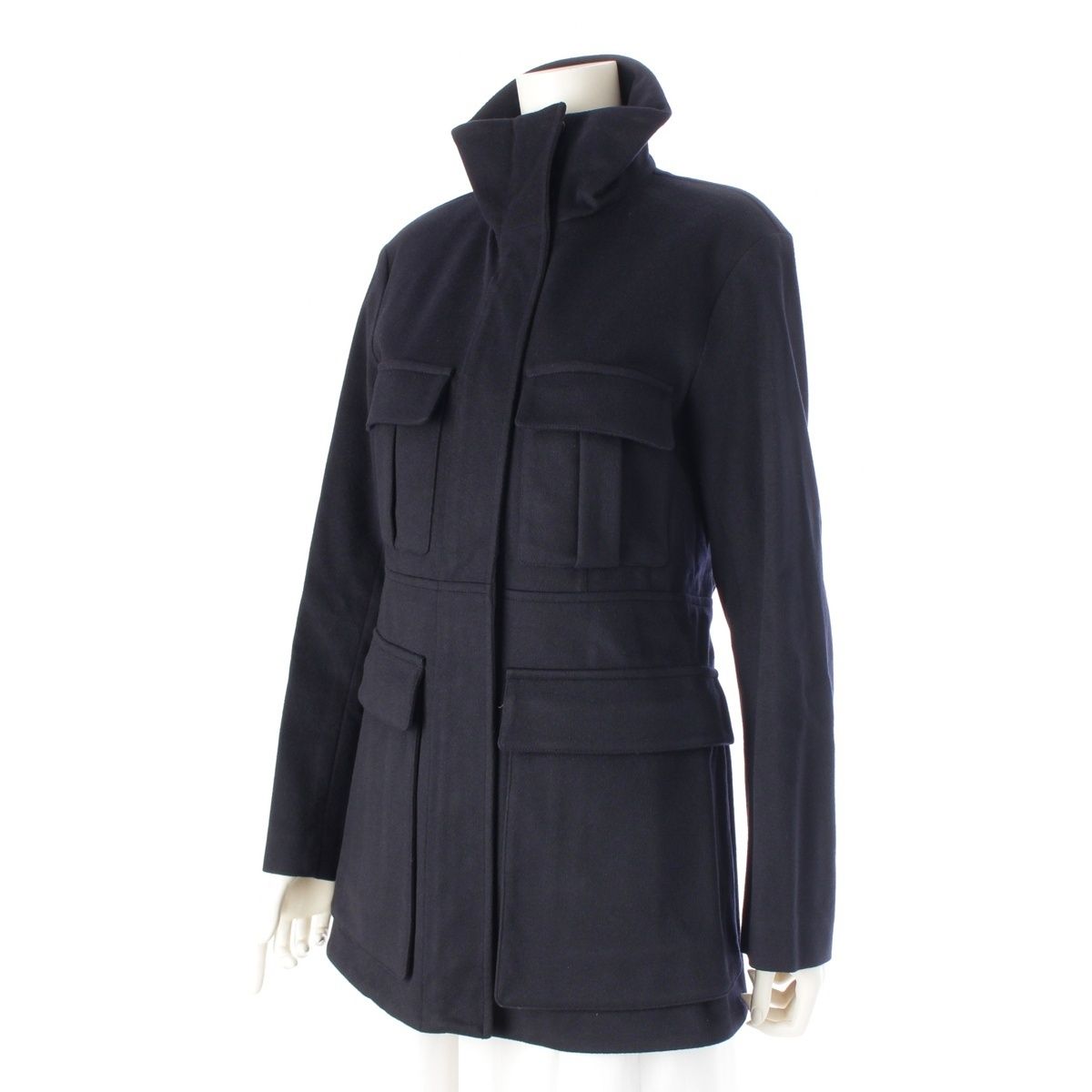 エルメス カシミヤ 4ポケット ジップアップ テーラードジャケット アウター コート ネイビー 36