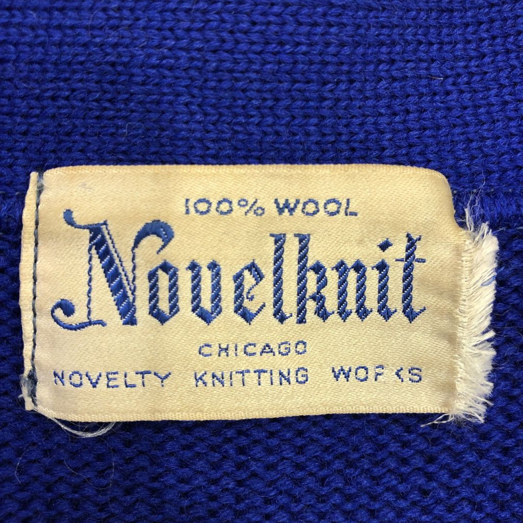 50年代 NOVEL KNIT ウール レタード カーディガン ヴィンテージ カレッジ ブルー (メンズ L相当) 中古 古着 Q7160 50年代 NOVEL KNIT ウール レタード カーディガン ヴィンテージ