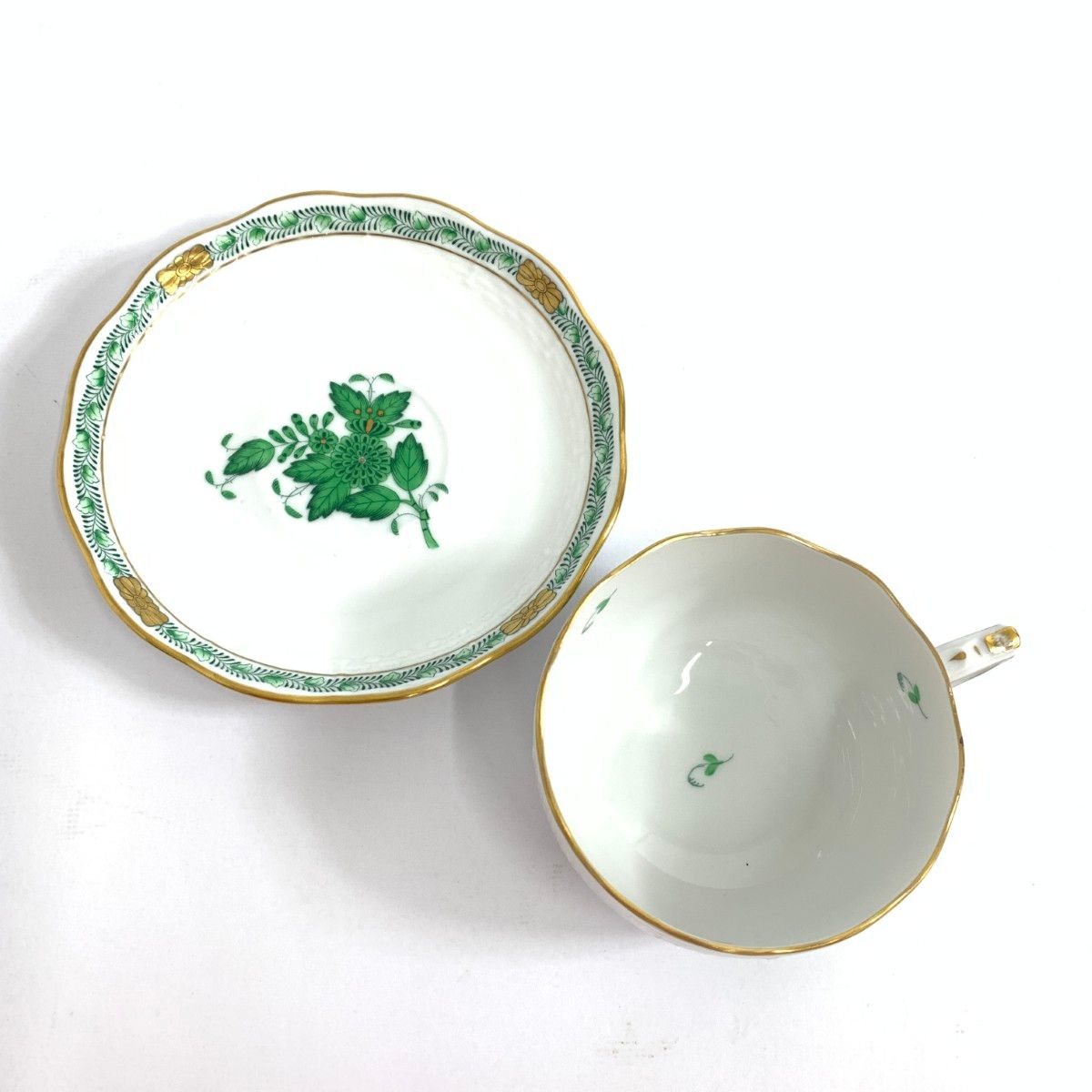 Herend ヘレンド アポニーグリーン カップ＆ソーサー ホワイト