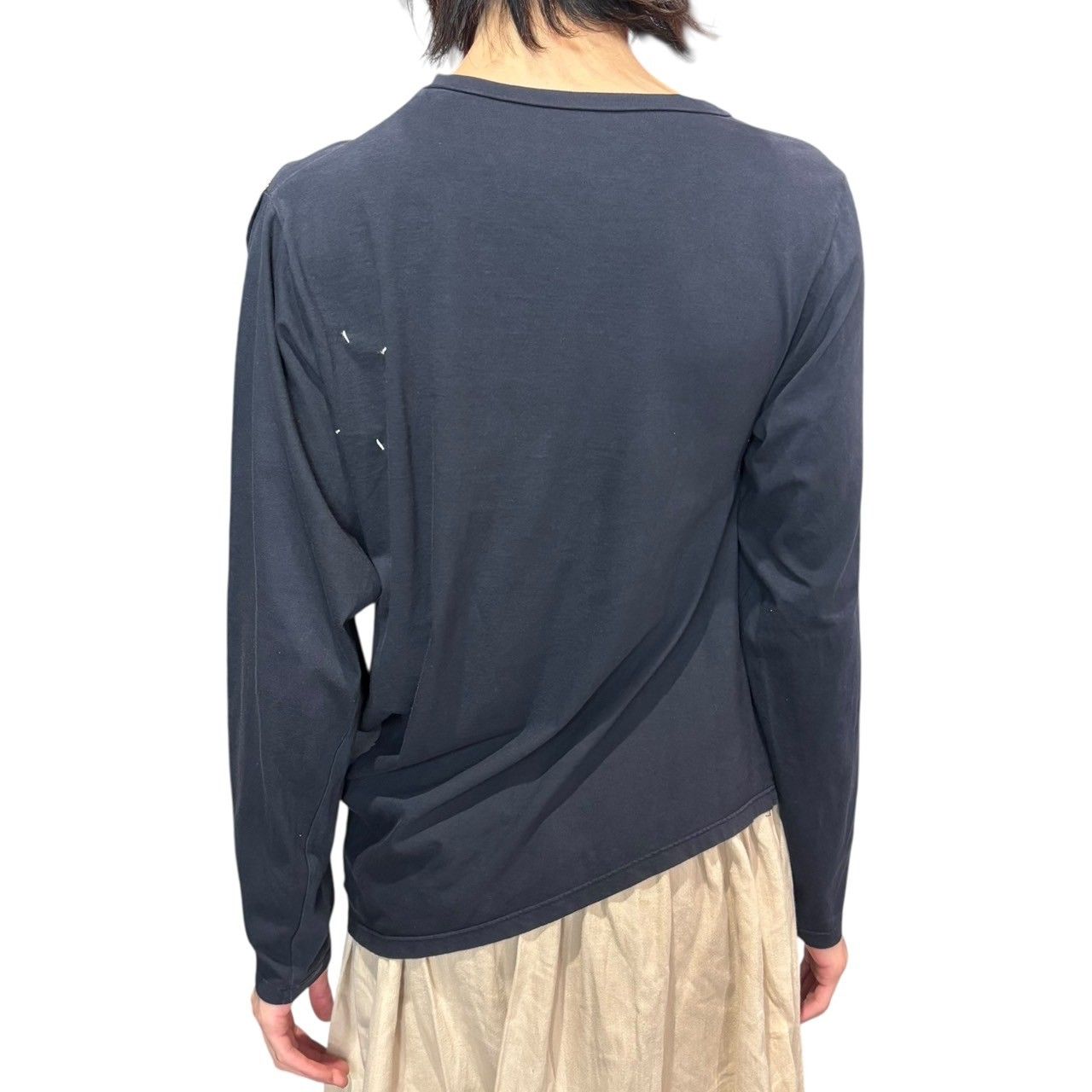 【人気新作】 Maison Martin Margiela メゾン マルタンマルジェラ 00 s Archive Asymmetrical Side-Open S S T-Shirt アーカイブ アシンメトリー サイドオープン 半袖 Tシャツ XL ネイビー 白タグ