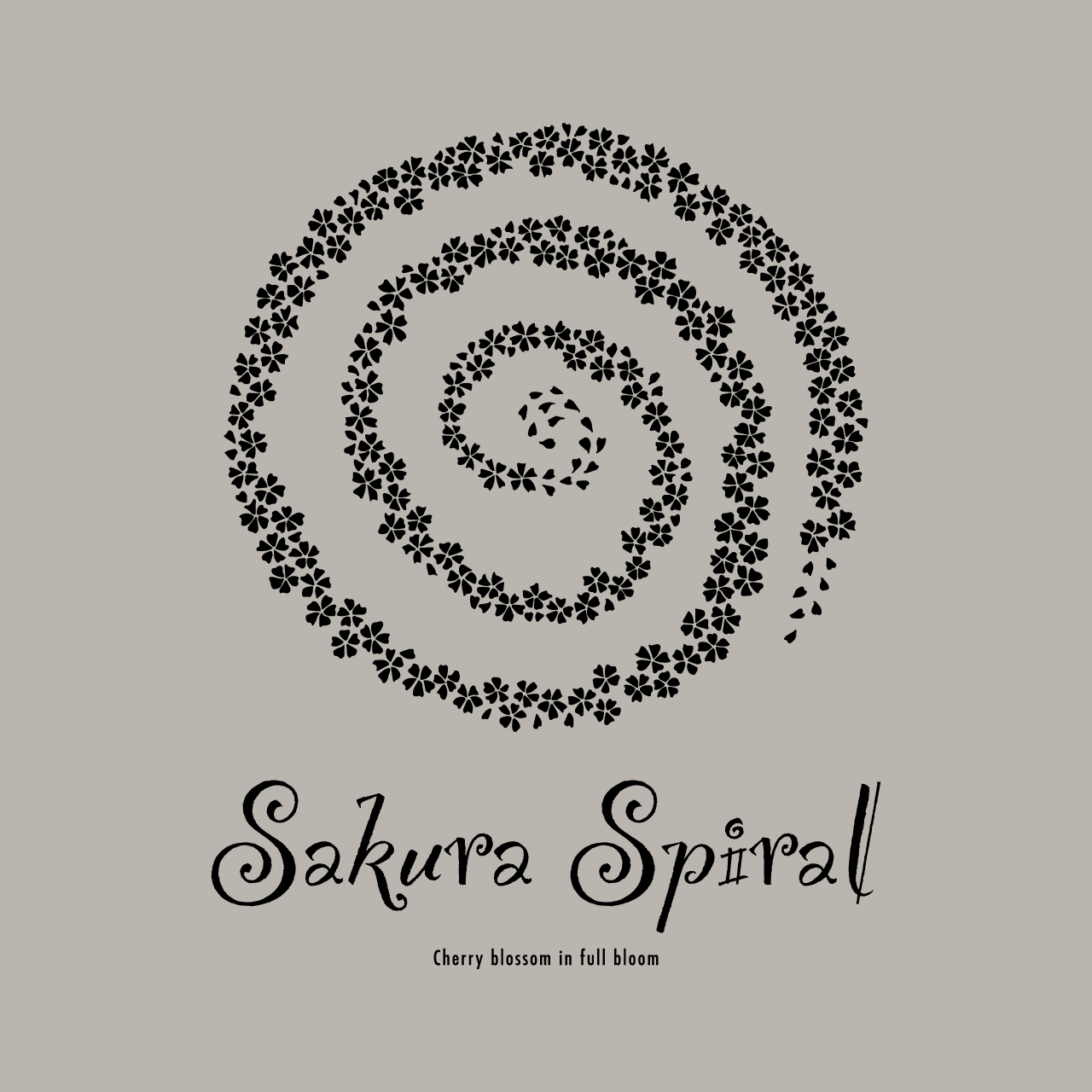 グラフィックロングTシャツ　Sakura Spiral Mono / White -Long-
