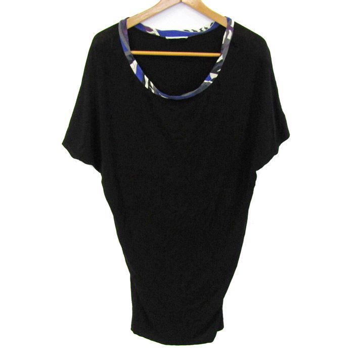 エミリオプッチ チュニック シャツ トップス 半袖Tシャツ イタリア製 レディース USA4サイズ ブラック Emilio Pucci