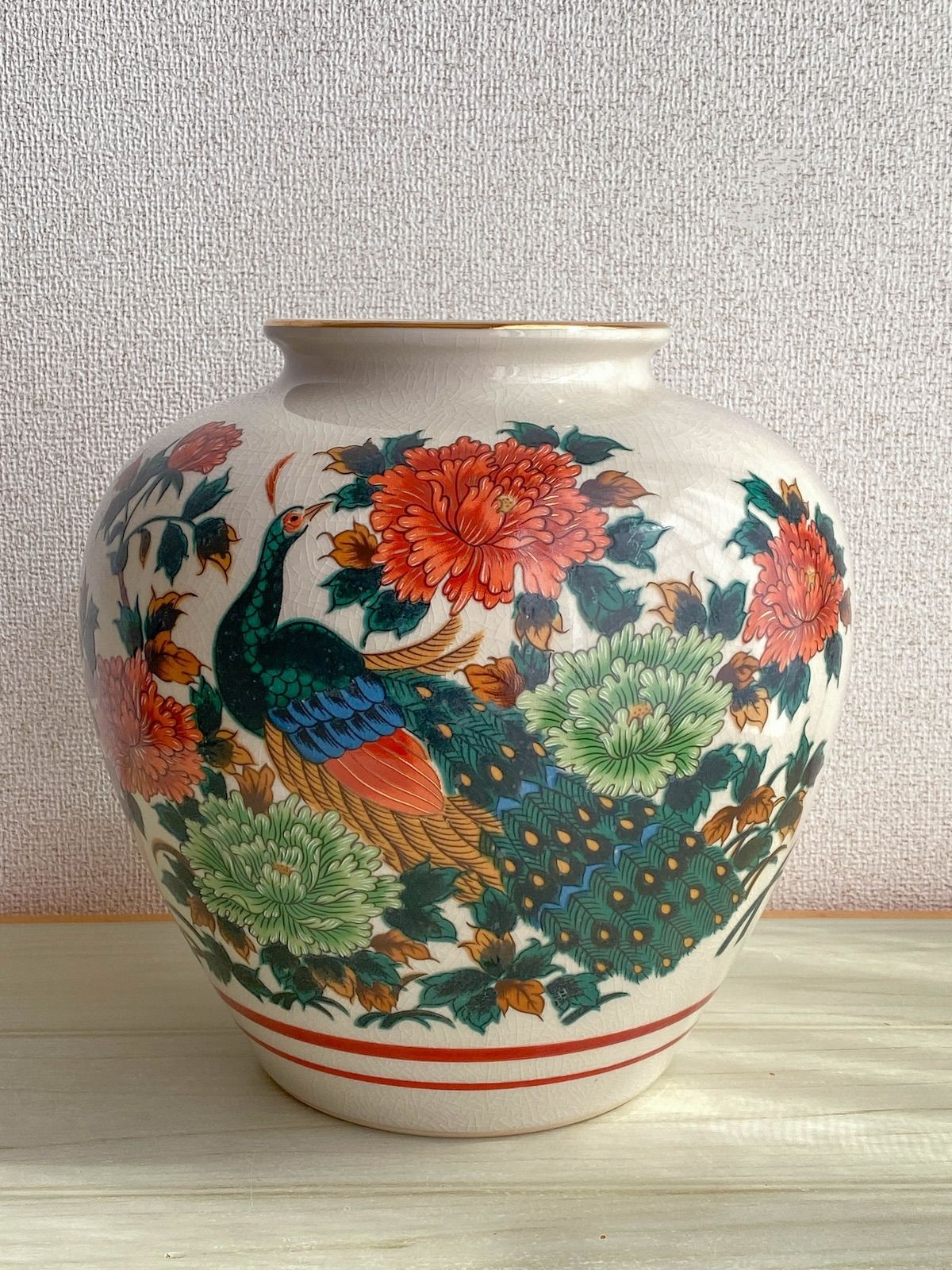 未使用 九谷焼 九谷 仙龍 花瓶 花鳥図 高さ約25ｃｍ KK162】九谷焼 龍仙 作 花瓶 花鳥図 直径約24cm 高さ約24cm 重さ2.1kg