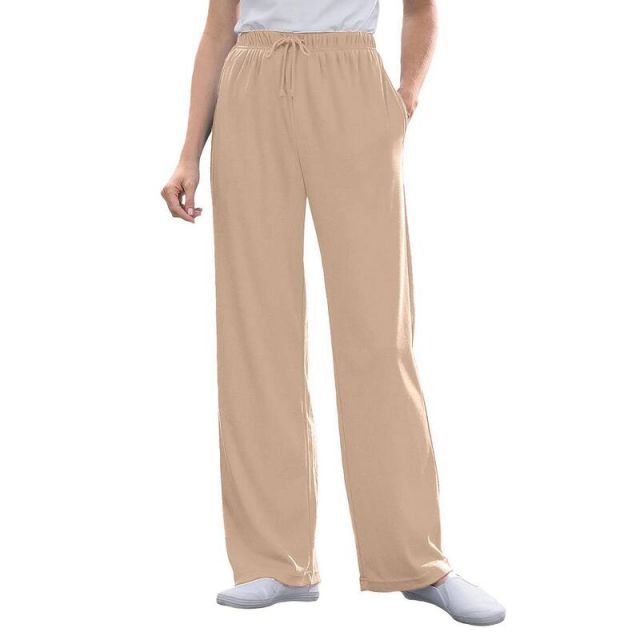 【送料無料】 ウーマン ウィズイン レディース カジュアルパンツ ボトムス Woman Within Women's Plus Size Petite Sport Knit Straight Leg Pant New Khaki