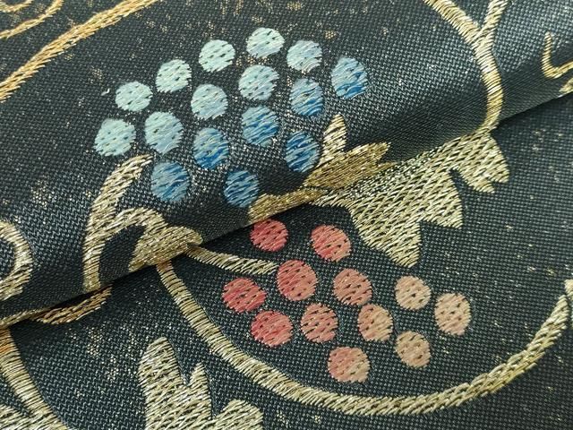 平和屋本店□極上 1854年創業 帯屋捨松 六通柄袋帯 唐織 葡萄唐草 金