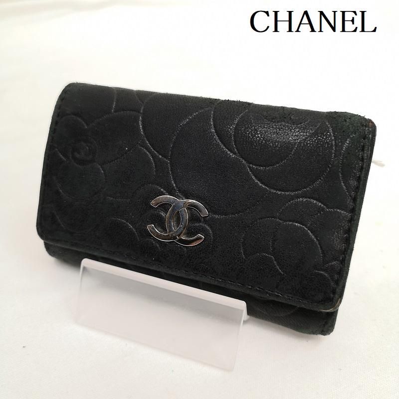 CHANEL シャネル　カメリア　キーケース　ラムスキン　ブラック　ゴールド CHANEL シャネル カメリア キーケース ラムスキン ブラック