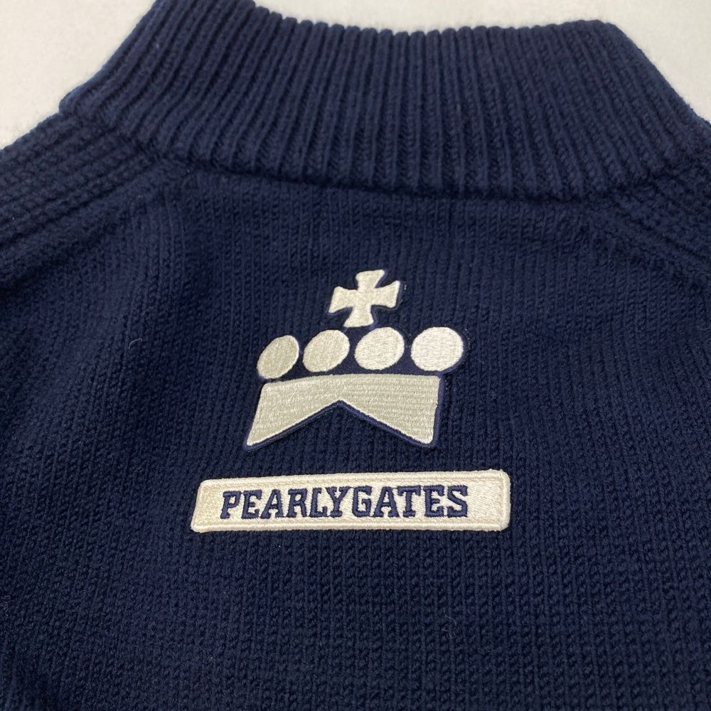 サイズ：5 PEARLY GATES パーリーゲイツ  ニット ジップジャケット ワッペン  ネイビー系 [240101474123] ゴルフウェア メンズ ストスト PEARLY GATES パーリーゲイツ ニット ジップジャケット ワッペン