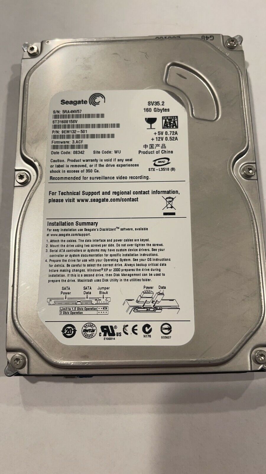 Seagate SV35.2 160 GB 内蔵 7200 RPM 3.5 ST3160815SV HDD