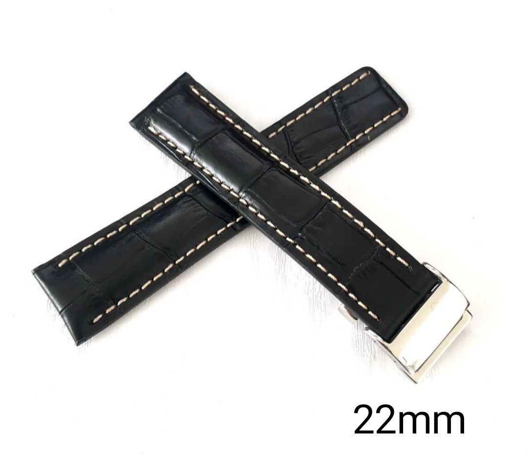 22mm 腕時計 レザー 革ベルト ブラック×ベージュ Dバックル 【対応