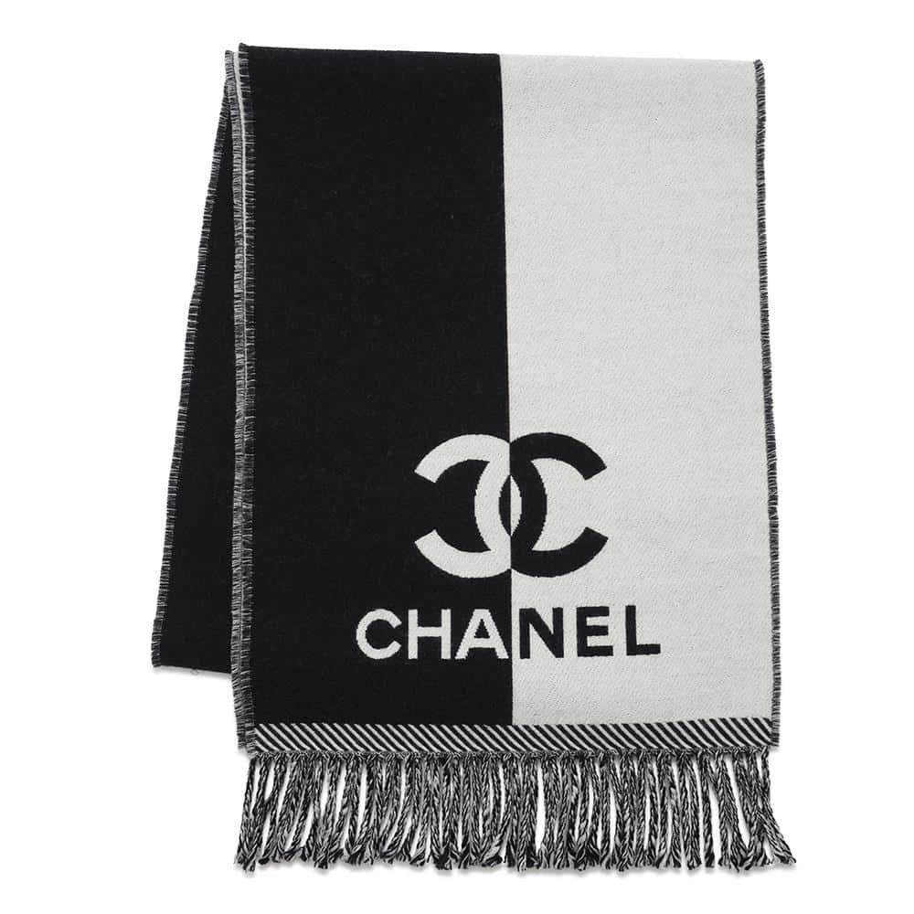 シャネル マフラー ココマーク ウール AAA255 CHANEL 黒 白